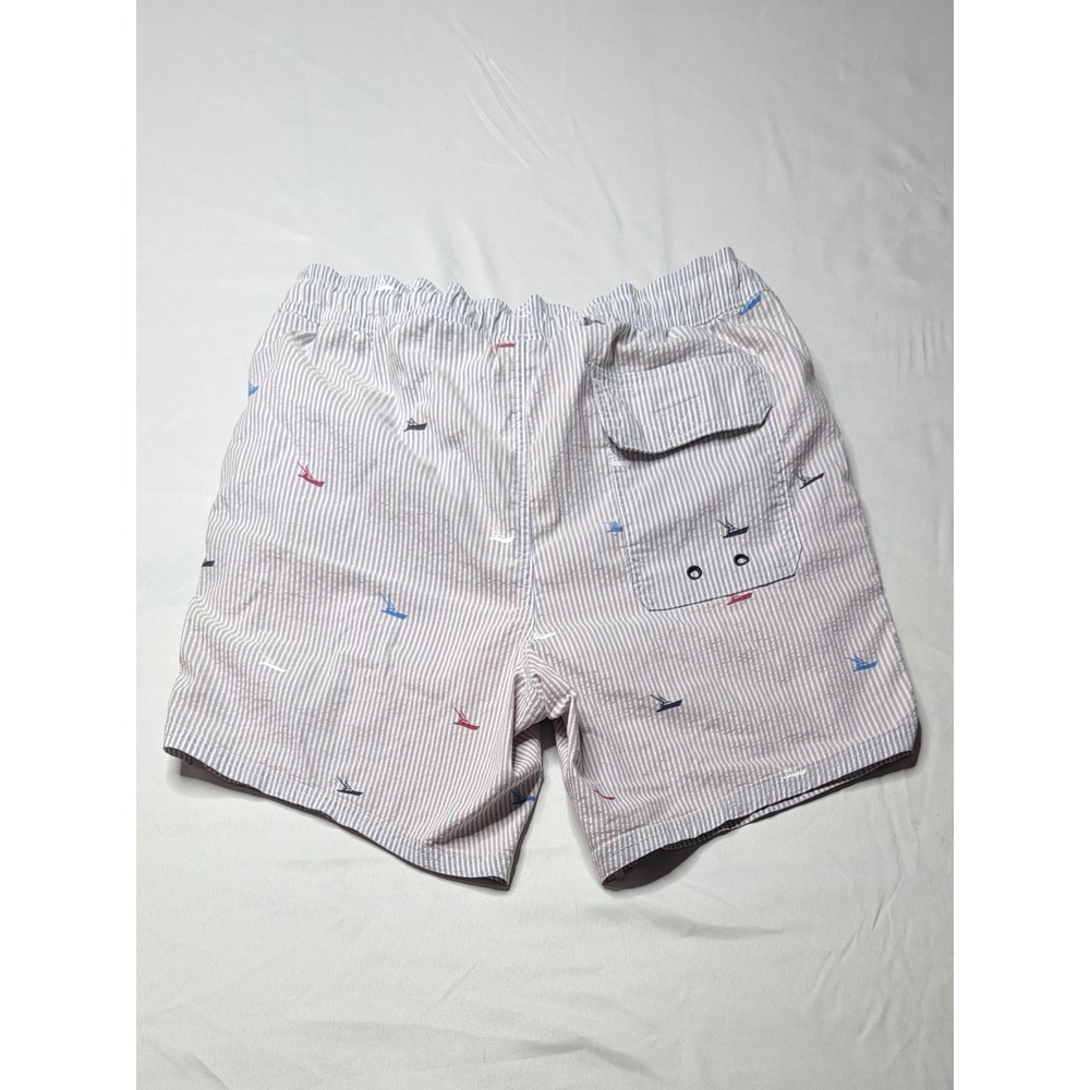 Vineyard Vines Mens Seersucker Fishing Boat Graphic Swim Trunks Blue White M - Picture 2 of 5